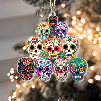 Shineful 2D Acrylic Ornament Vibrant Skull Christmas Tree