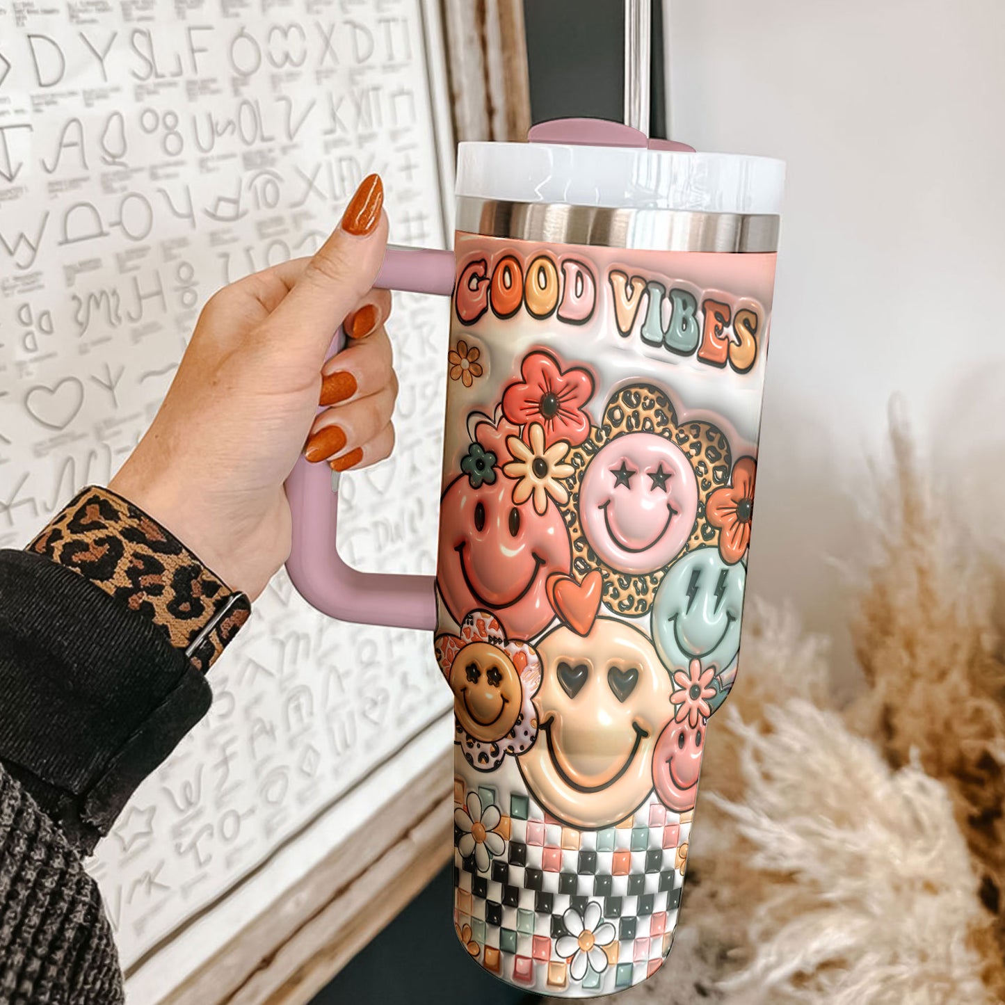 Hippie Tumbler Shineful Good Vibes Only Retro Smiles