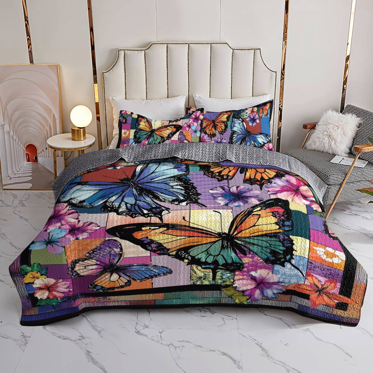 Shineful All Season Quilt 3-Piece Set Buttefly Garden