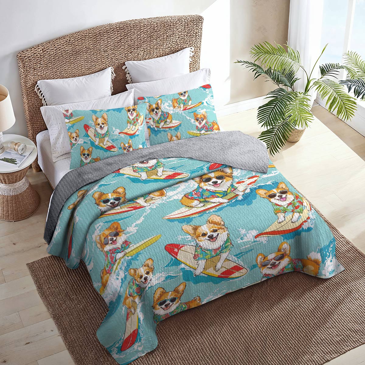 Shineful All Season Quilt 3-Piece Set Swimming Corgis