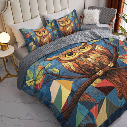 Shineful All Season Quilt 3-Piece Set Colorful Owl