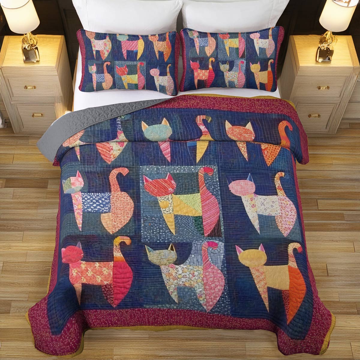 Shineful All Season Quilt 3-Piece Set Fancy Cats