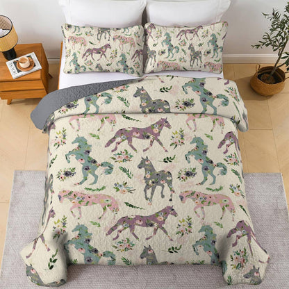 Shineful All Season Quilt 3-Piece Set Floral Horses