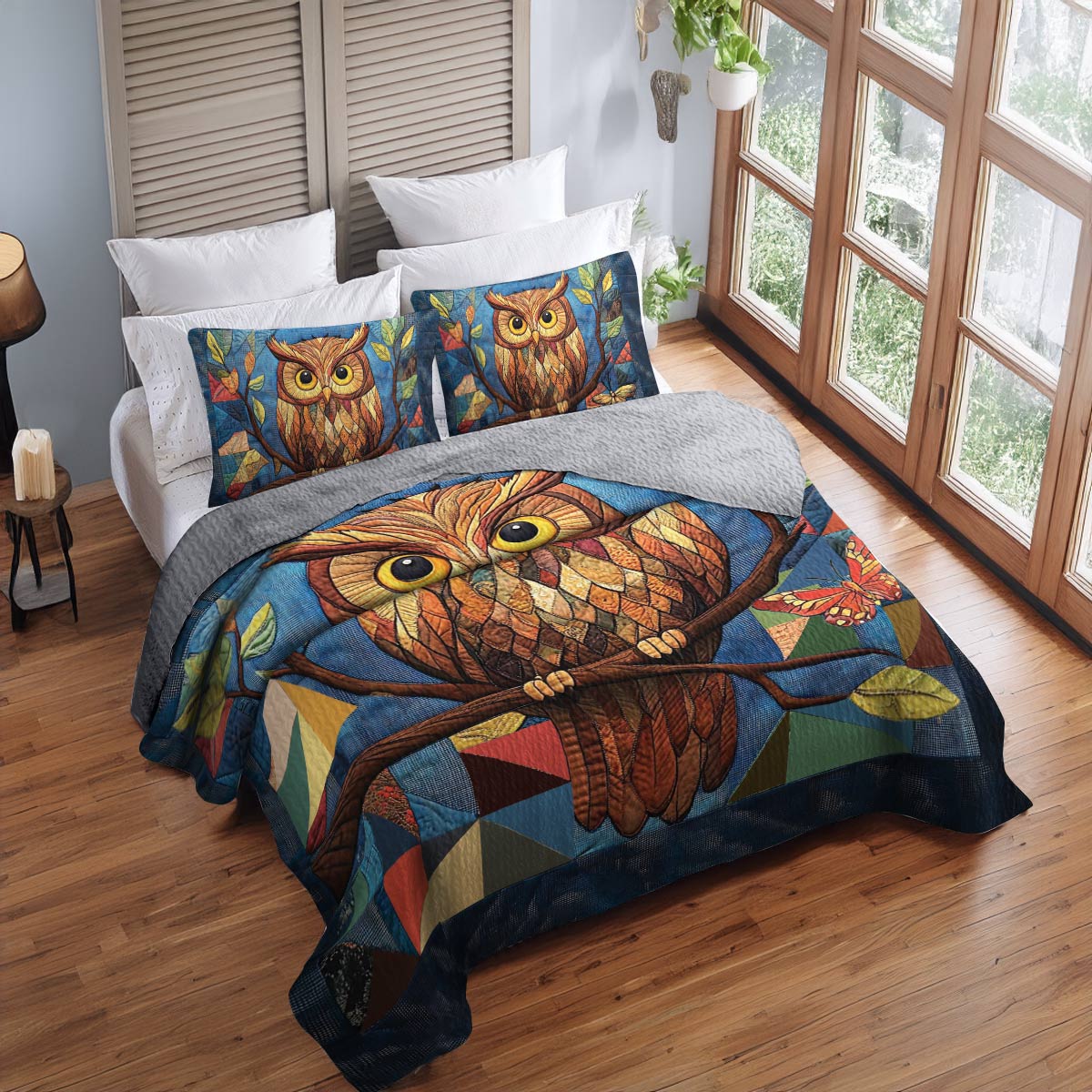 Shineful All Season Quilt 3-Piece Set Colorful Owl