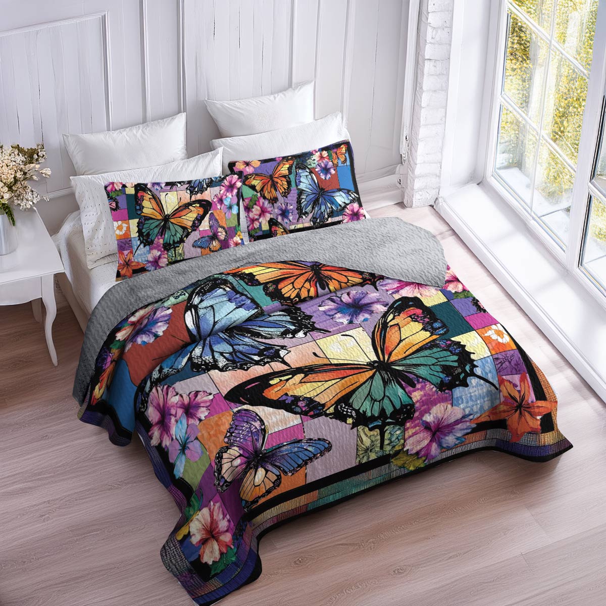 Shineful All Season Quilt 3-Piece Set Buttefly Garden