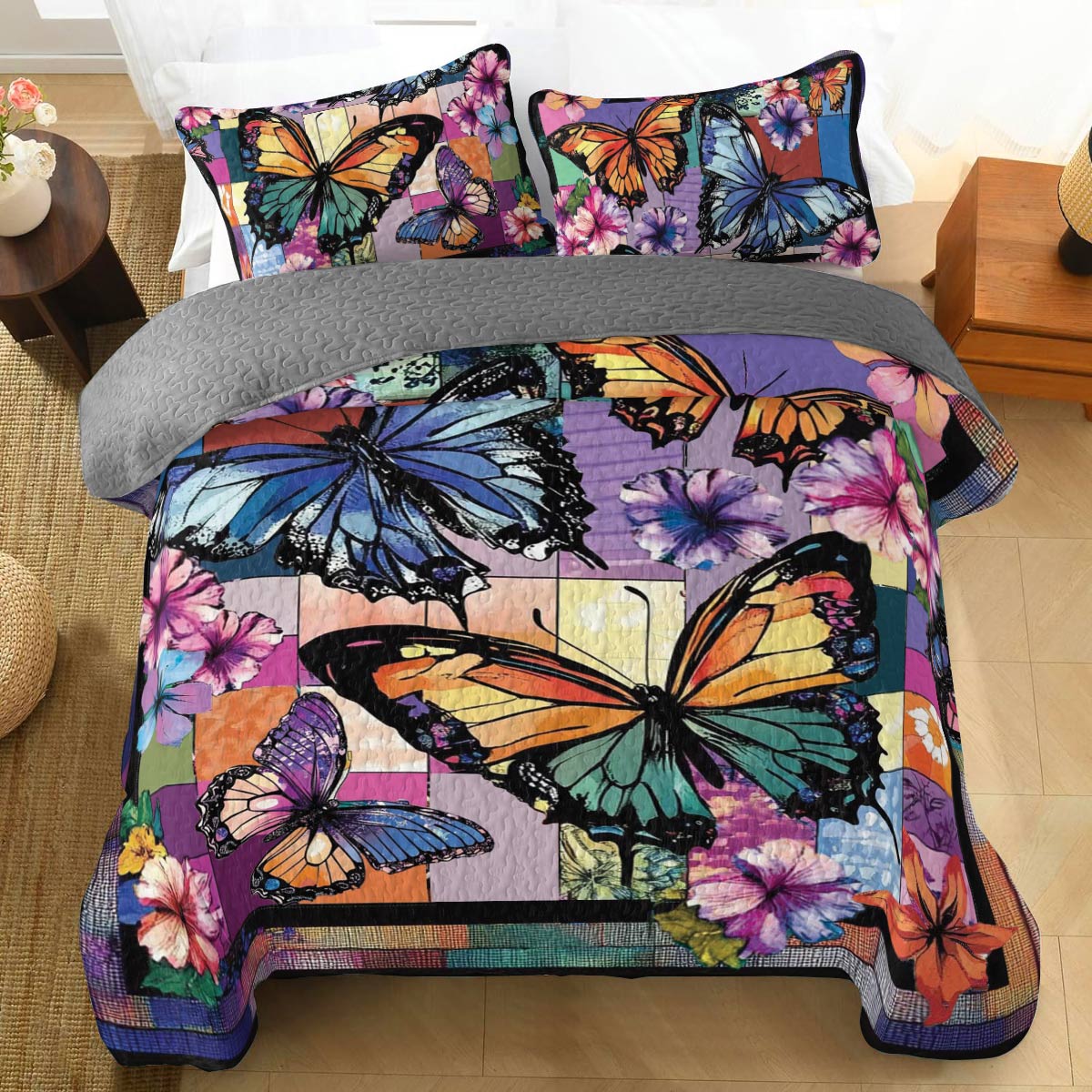 Shineful All Season Quilt 3-Piece Set Buttefly Garden