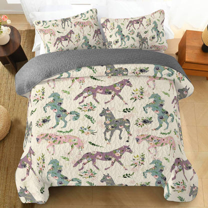 Shineful All Season Quilt 3-Piece Set Floral Horses