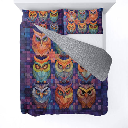 Shineful All Season Quilt 3-Piece Set Owl Patchwork