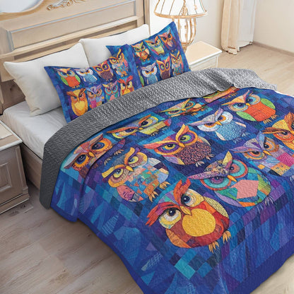 Shineful All Season Quilt 3-Piece Set Owl Friends