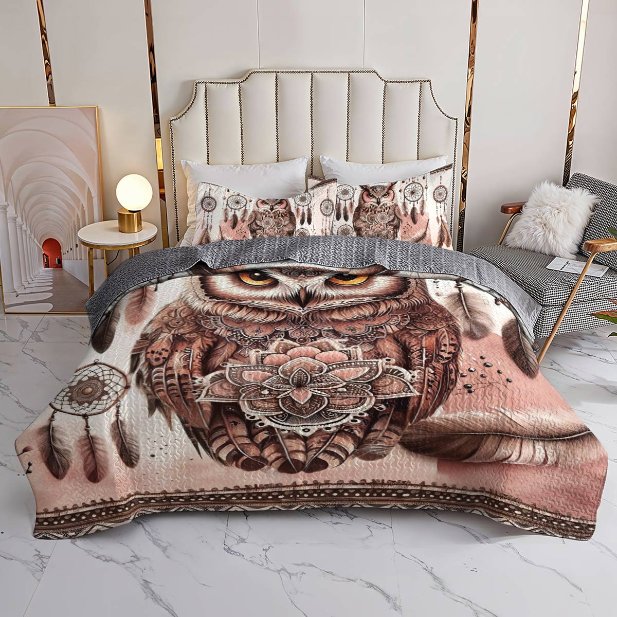 Shineful All Season Quilt 3-Piece Set Boho Owl