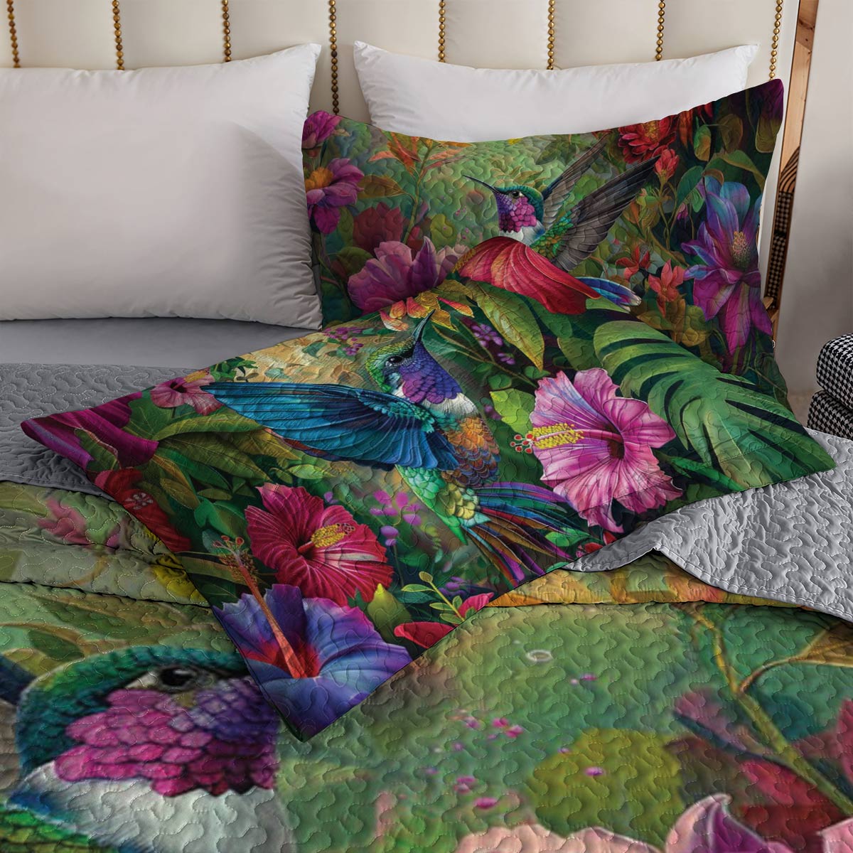 Shineful All Season Quilt 3-teiliges Set mit Blumenmuster, Kolibri