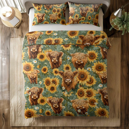 Shineful All Season Quilt 3-Piece Set Sunflower Cows