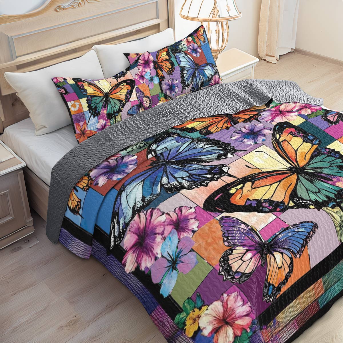 Shineful All Season Quilt 3-Piece Set Buttefly Garden