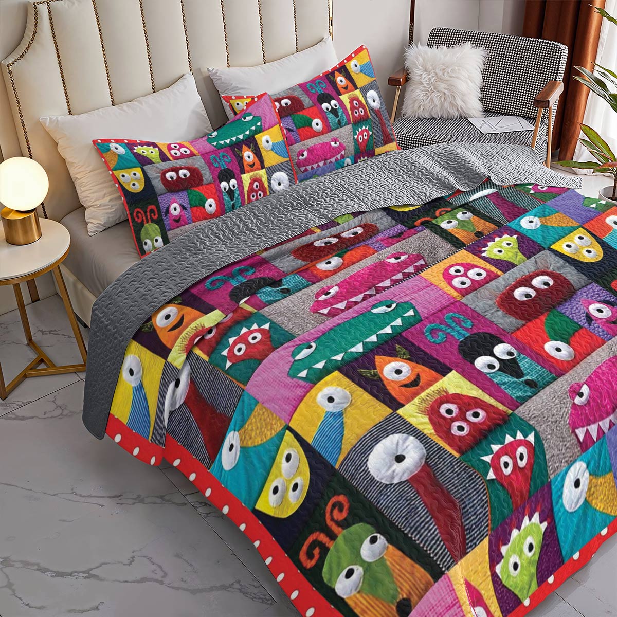 Shineful All Season Quilt 3-teiliges Set Monster Fun