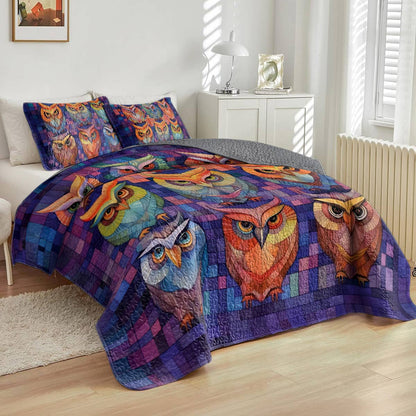 Shineful All Season Quilt 3-Piece Set Owl Patchwork