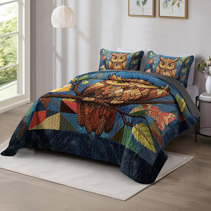 Shineful All Season Quilt 3-Piece Set Colorful Owl