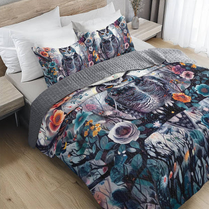 Shineful All Season Quilt 3-Piece Set Floral Owl