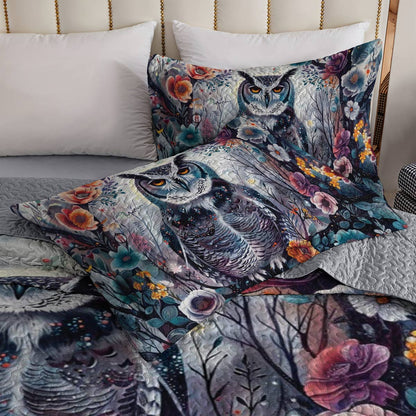 Shineful All Season Quilt 3-Piece Set Floral Owl