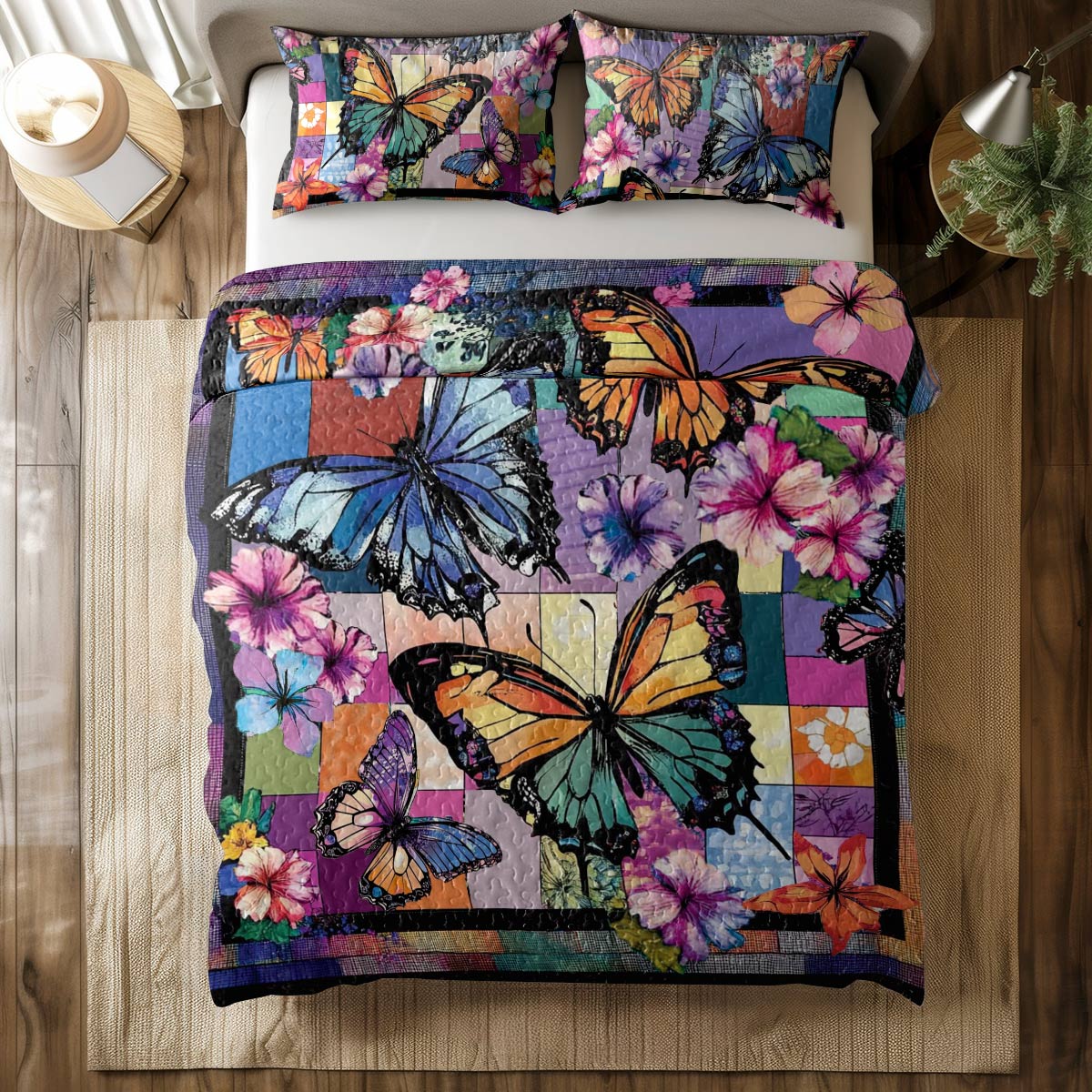 Shineful All Season Quilt 3-Piece Set Buttefly Garden