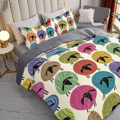 Shineful All Season Quilt 3-Piece Set Colorful Sheep