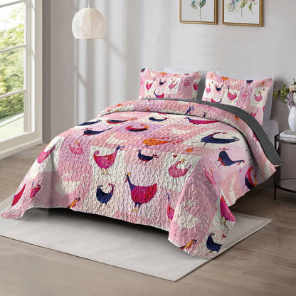 Shineful All Season Quilt 3-Piece Set Pink Chickens