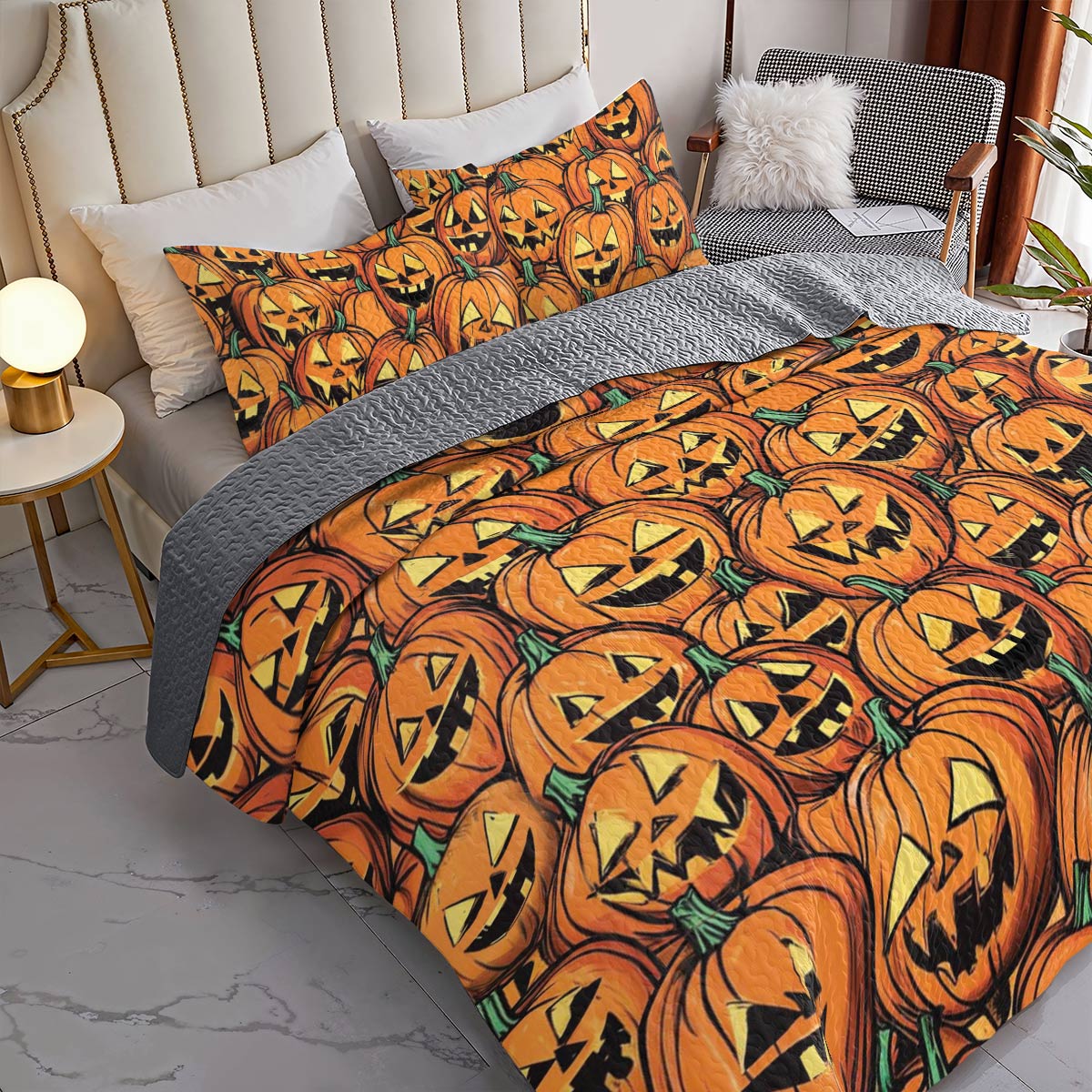 Shineful All Season Quilt 3-Piece Set Jack-o'-Lantern Nights