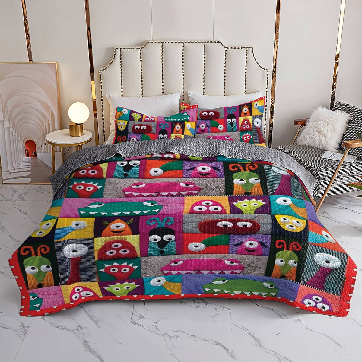 Shineful All Season Quilt 3-Piece Set Monster Fun