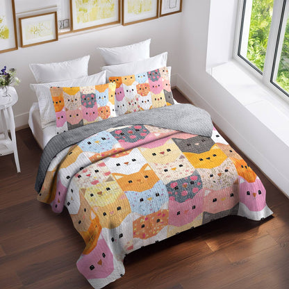 Shineful All Season Quilt 3-Piece Set Cat Blocks