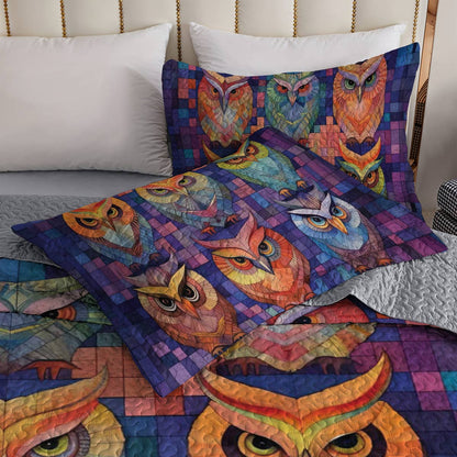 Shineful All Season Quilt 3-Piece Set Owl Patchwork