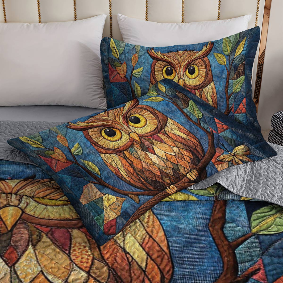 Shineful All Season Quilt 3-Piece Set Colorful Owl