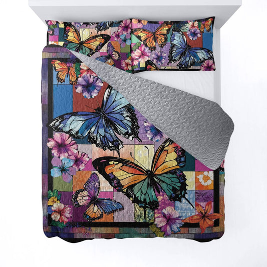 Shineful All Season Quilt 3-Piece Set Buttefly Garden