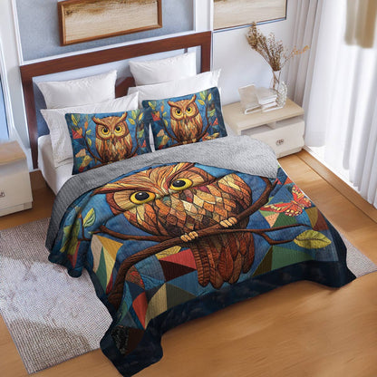 Shineful All Season Quilt 3-Piece Set Colorful Owl