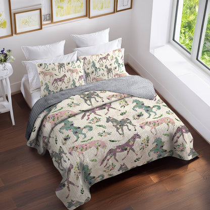 Shineful All Season Quilt 3-Piece Set Floral Horses