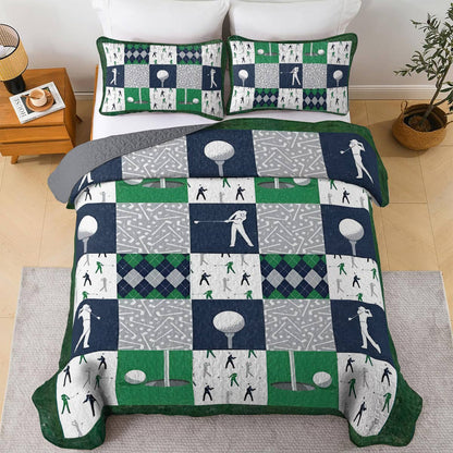 Shineful All Season Quilt 3-Piece Set Golf Patchwork