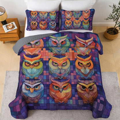 Shineful All Season Quilt 3-Piece Set Owl Patchwork