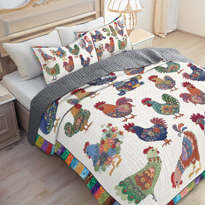 Shineful All Season Quilt 3-Piece Set Colorful Chickens