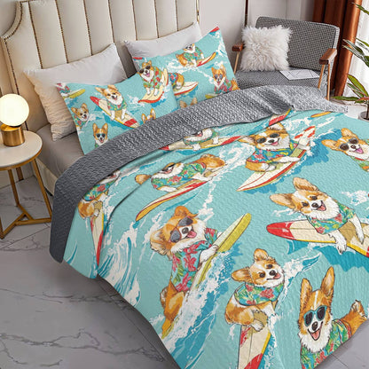 Shineful All Season Quilt 3-Piece Set Swimming Corgis