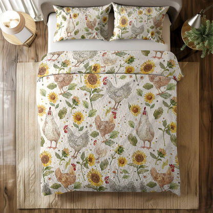 Shineful All Season Quilt 3-Piece Set Sunflower Chickens