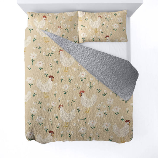 Shineful All Season Quilt 3-Piece Set For Chicken Lovers