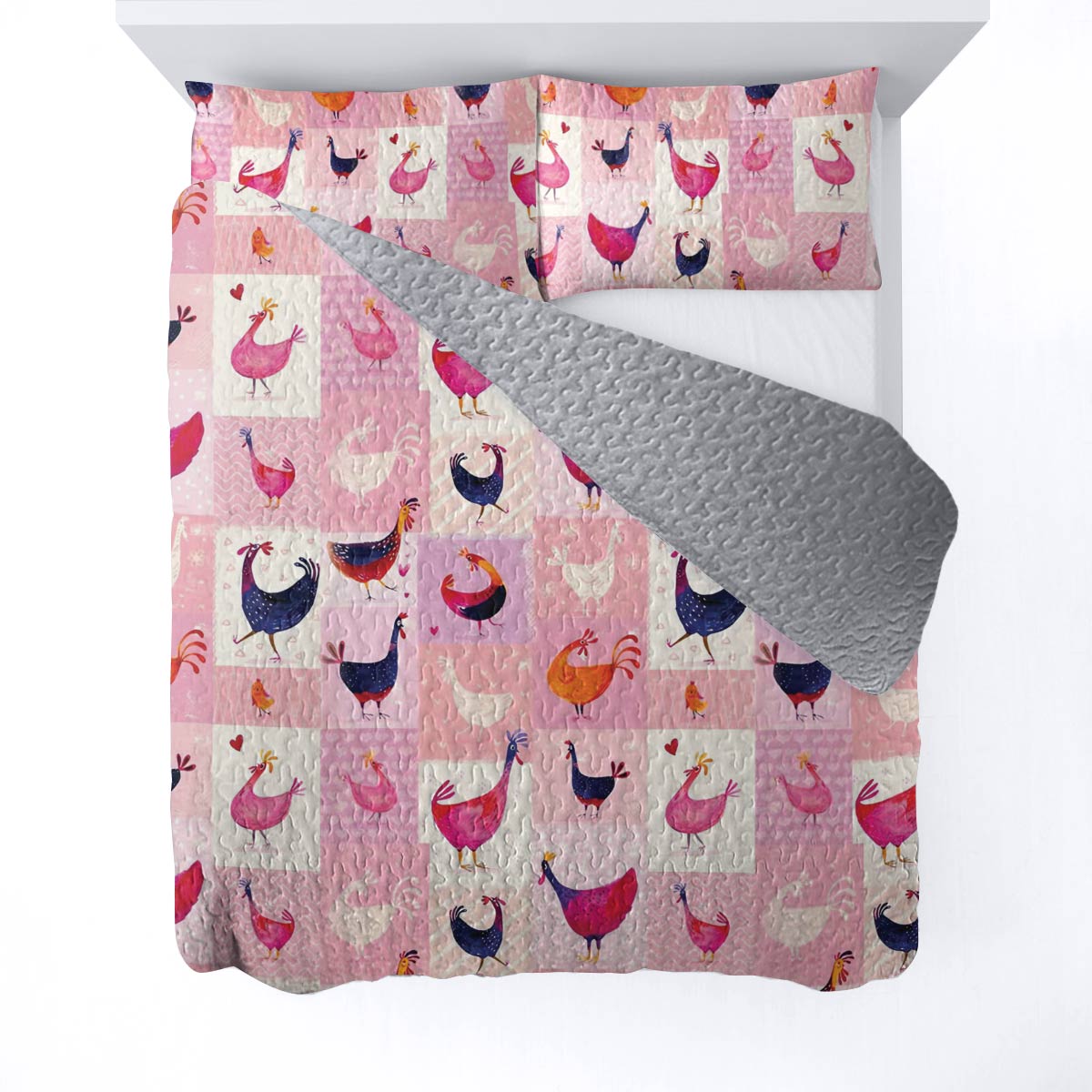 Shineful All Season Quilt 3-Piece Set Pink Chickens