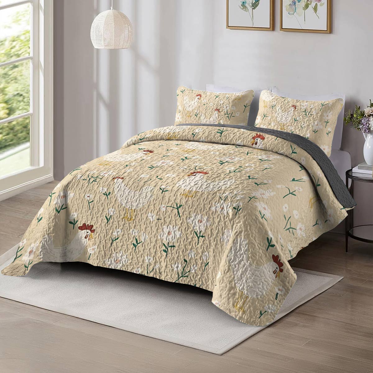 Shineful All Season Quilt 3-Piece Set For Chicken Lovers