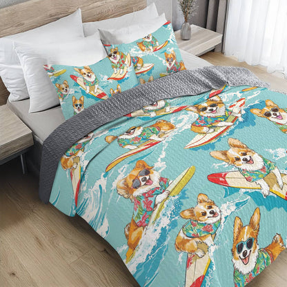 Shineful All Season Quilt 3-Piece Set Swimming Corgis