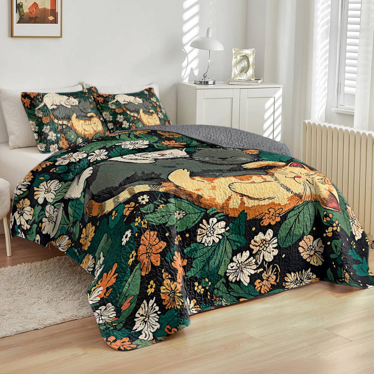 Shineful All Season Quilt 3-Piece Set Sleeping Cats