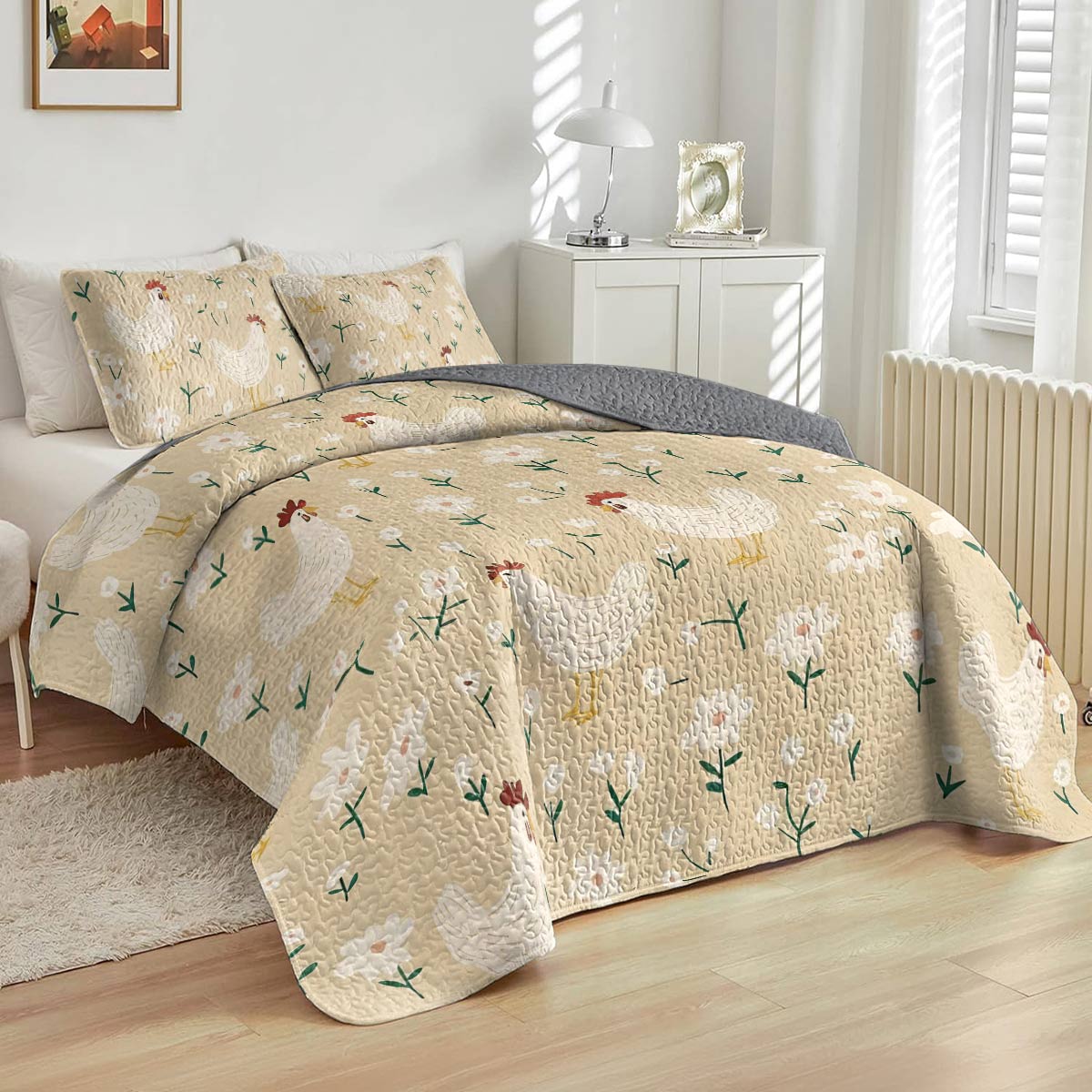 Shineful All Season Quilt 3-Piece Set For Chicken Lovers