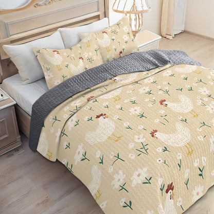 Shineful All Season Quilt 3-Piece Set For Chicken Lovers