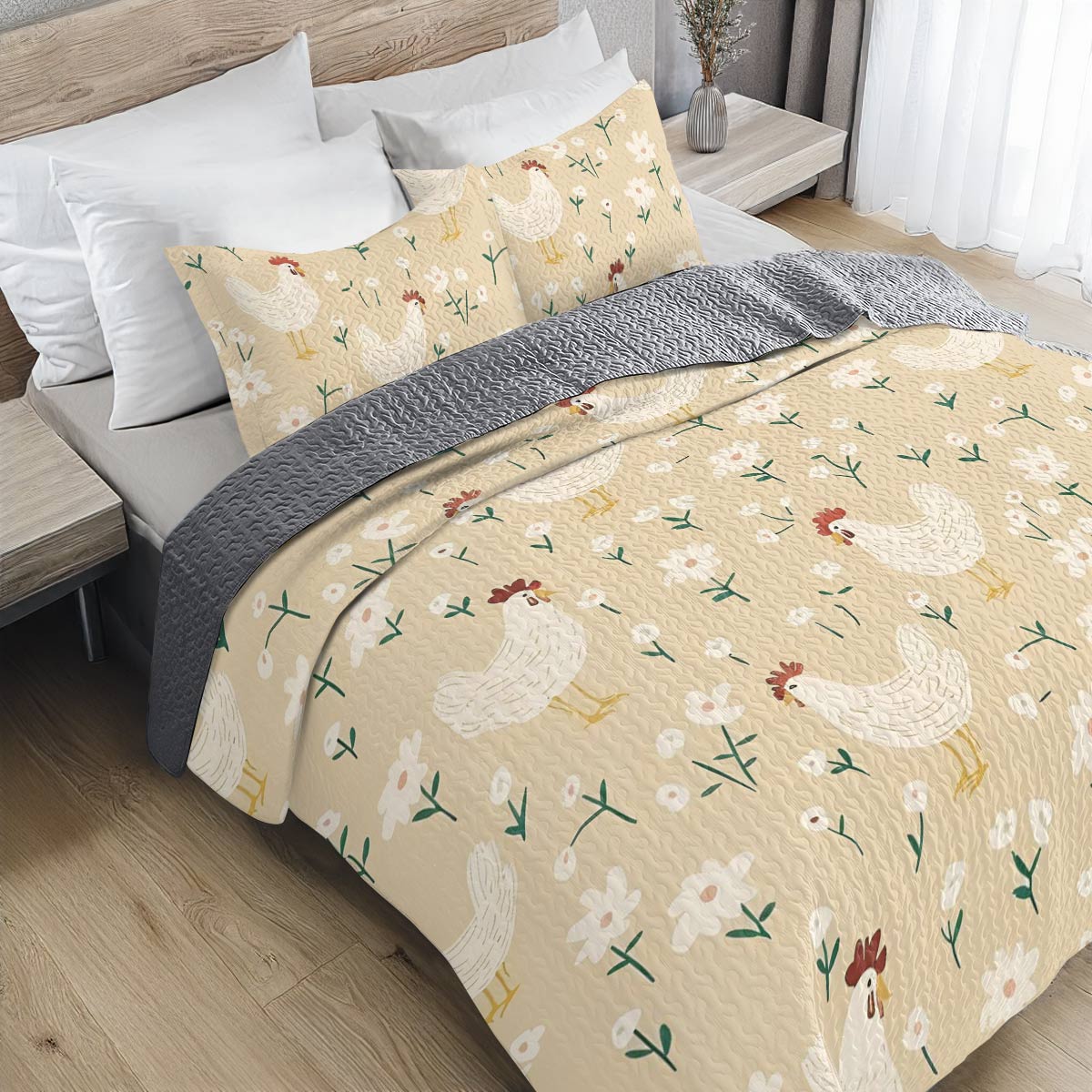 Shineful All Season Quilt 3-Piece Set For Chicken Lovers