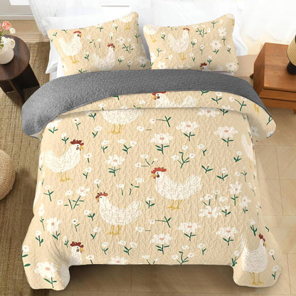 Shineful All Season Quilt 3-Piece Set For Chicken Lovers