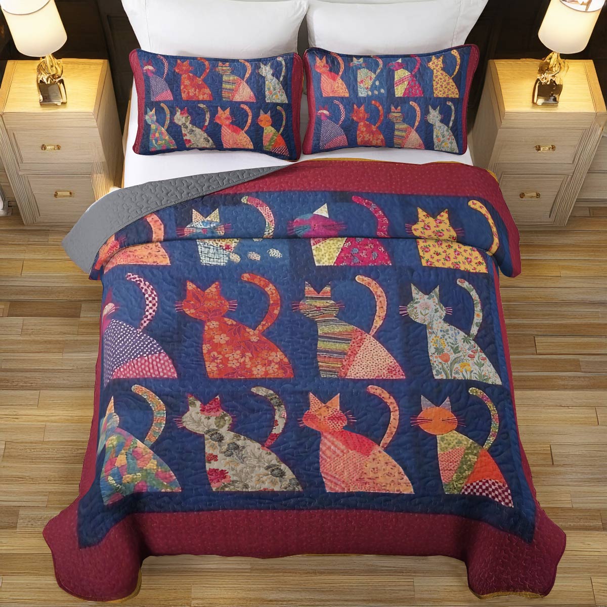 Shineful All Season Quilt 3-Piece Set Cat Friends