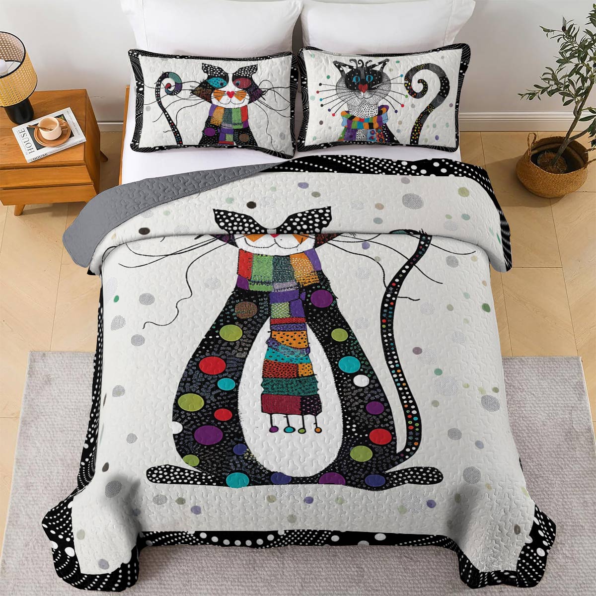 Shineful All Season Quilt 3-Piece Set Funny Cat