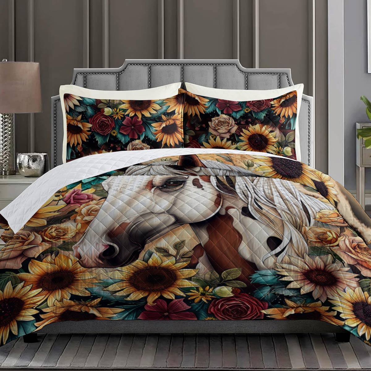 Shineful Quilt 3-Piece Set Floral Horse